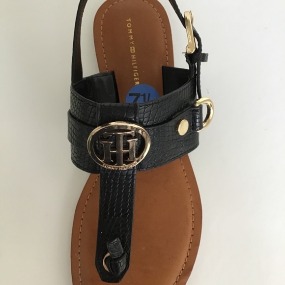 Tommy Hilfiger black thong sandals with heel straps size 7 1/2 - Picture 3 of 8